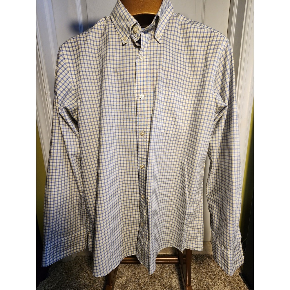 Charles Tyrwhitt Dress Shirt Men's Sz M‎ Yellow Blue Check Classic Fit Button Up